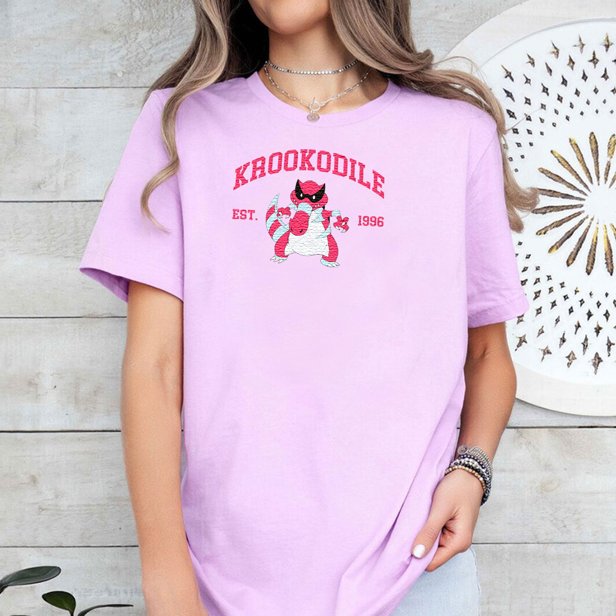 Krookodile Adorable Anime-Themed Embroidered T-Shirt,Crewneck,Hoodie-Trendy Versatile and a Thoughtful Gift for Friends,H-C-1012