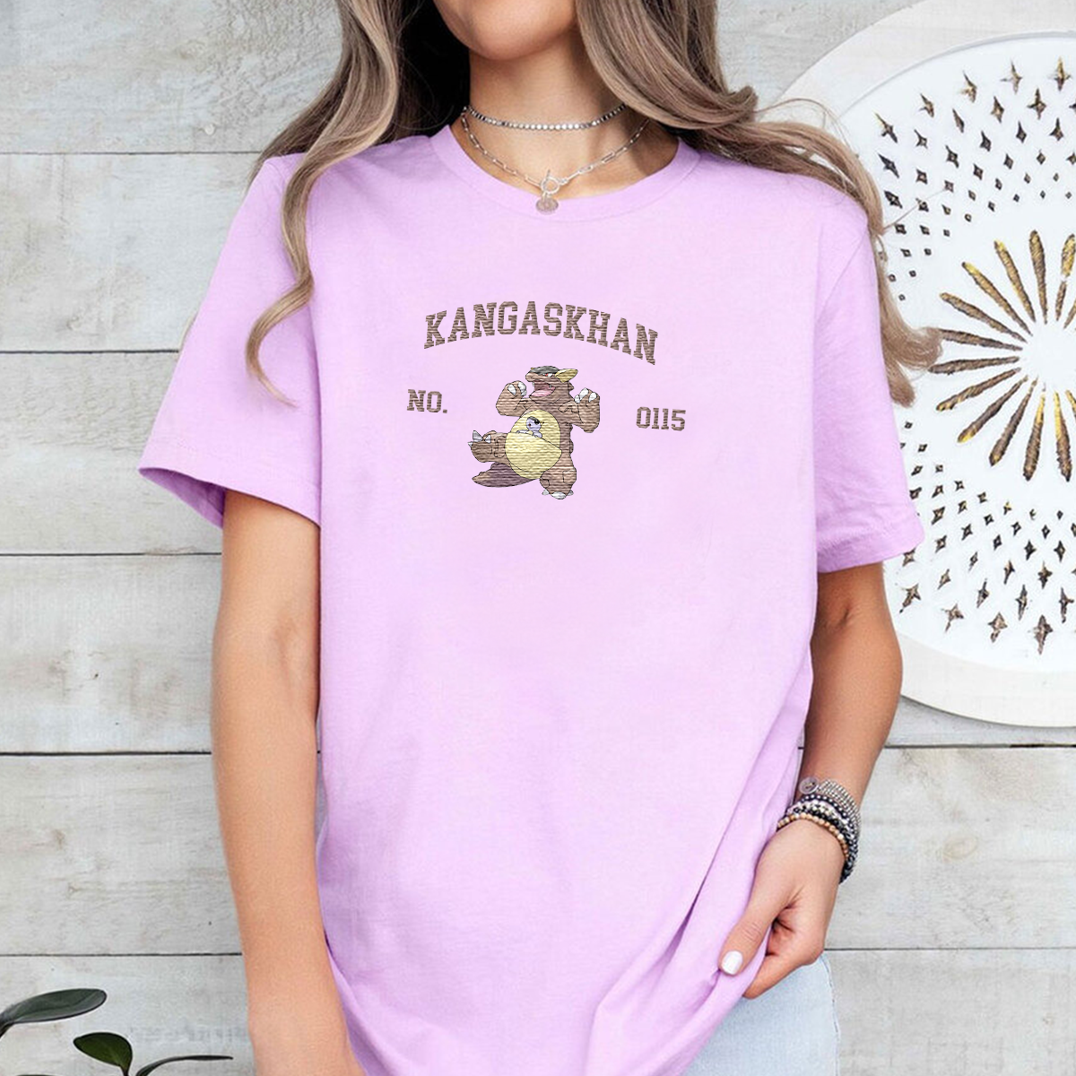 Kangaskhan Adorable Anime-Themed Embroidered T-Shirt,Crewneck,Hoodie-Trendy Versatile and a Thoughtful Gift for Friends,H-C-1741