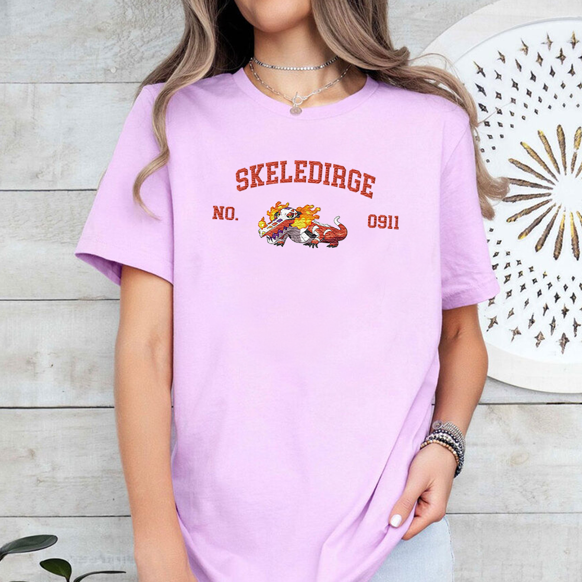 Skeledirge Adorable Anime-Themed Embroidered T-Shirt,Crewneck,Hoodie-Trendy Versatile and a Thoughtful Gift for Friends,H-C-1686