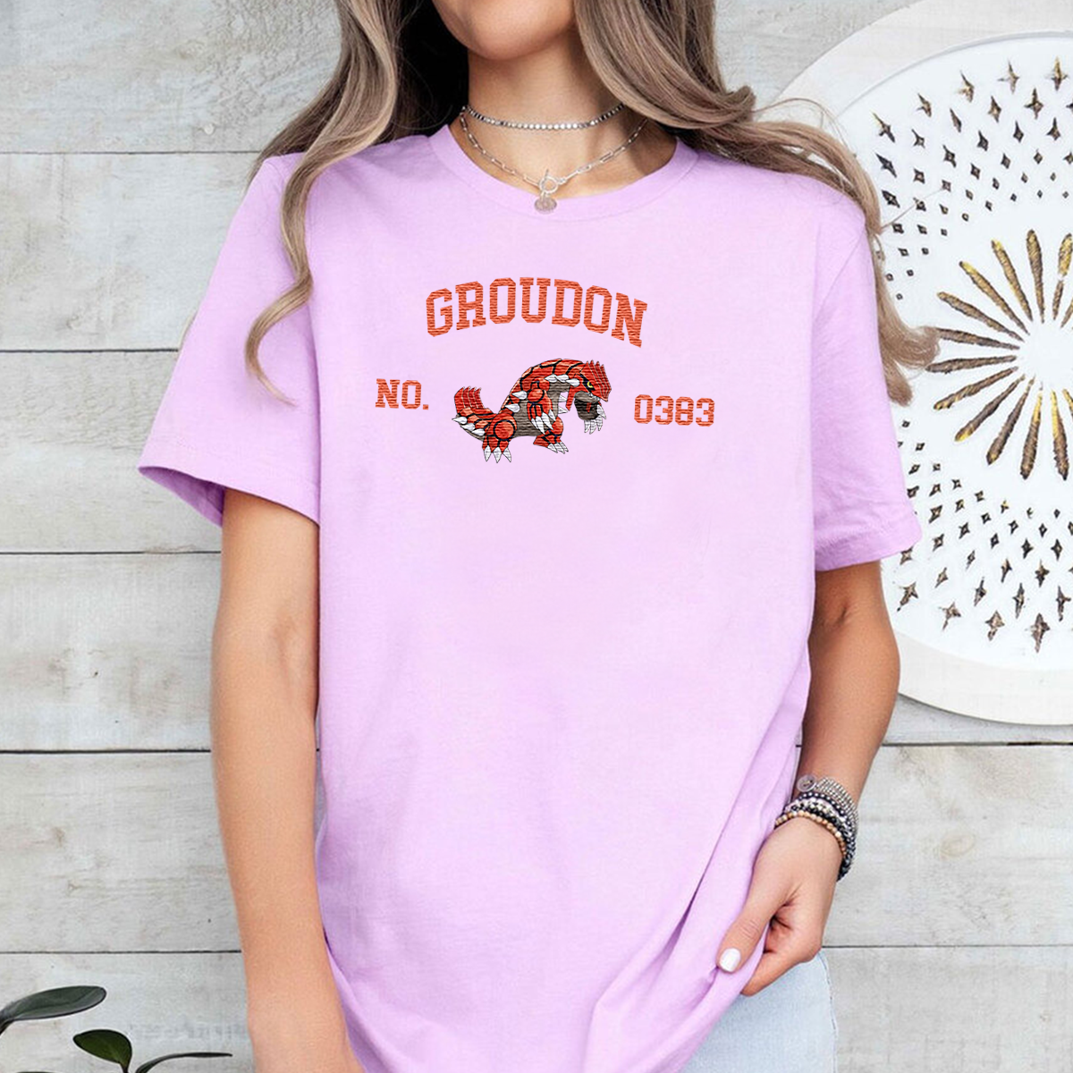 Groudon Adorable Anime-Themed Embroidered T-Shirt,Crewneck,Hoodie-Trendy Versatile and a Thoughtful Gift for Friends,H-C-1533