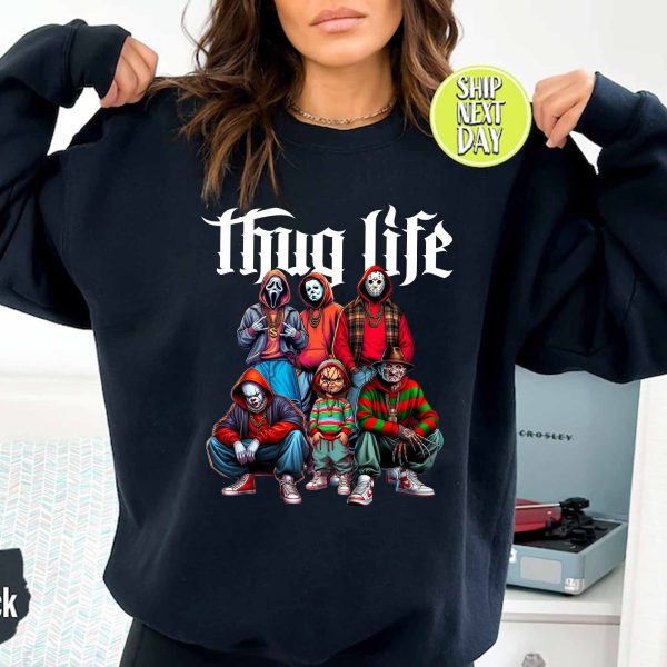 Sweat à capuche avec personnages d'horreur d'Halloween THUG LIFE, TS-C-103