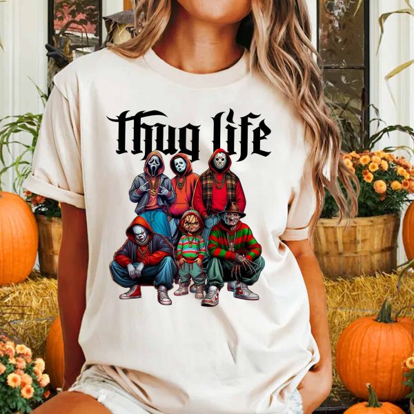 Sweat à capuche avec personnages d'horreur d'Halloween THUG LIFE, TS-C-103