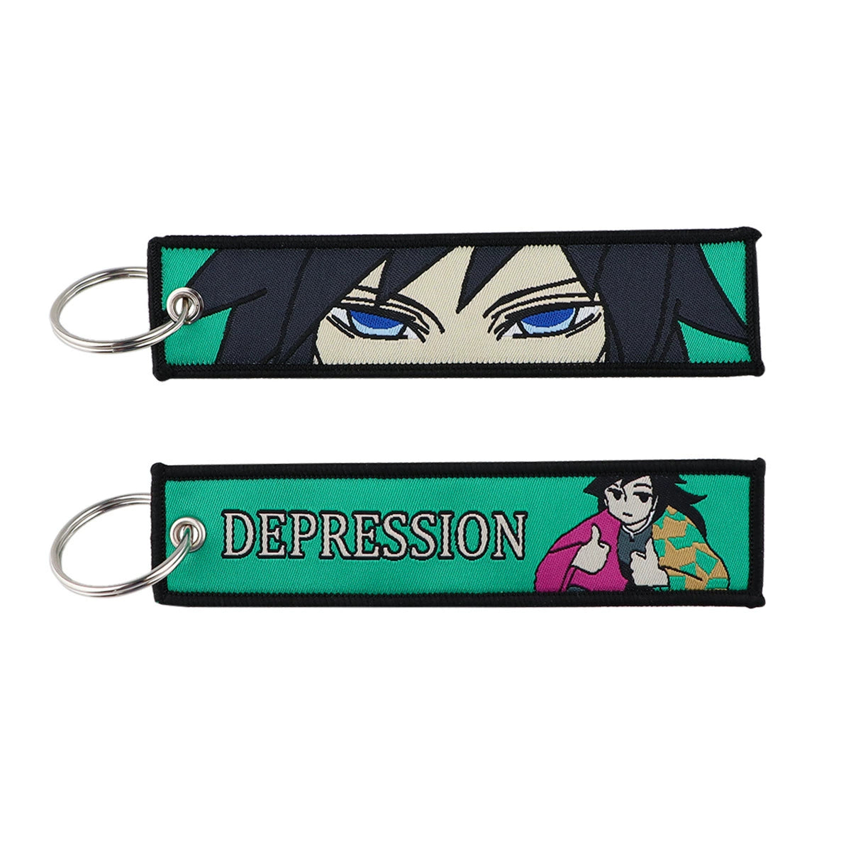 Cartoon Demon Slayer Jacquard Keychain Lanyard, Demon Access Card Holder, Fabric Keychain for ID and Office Badge,017