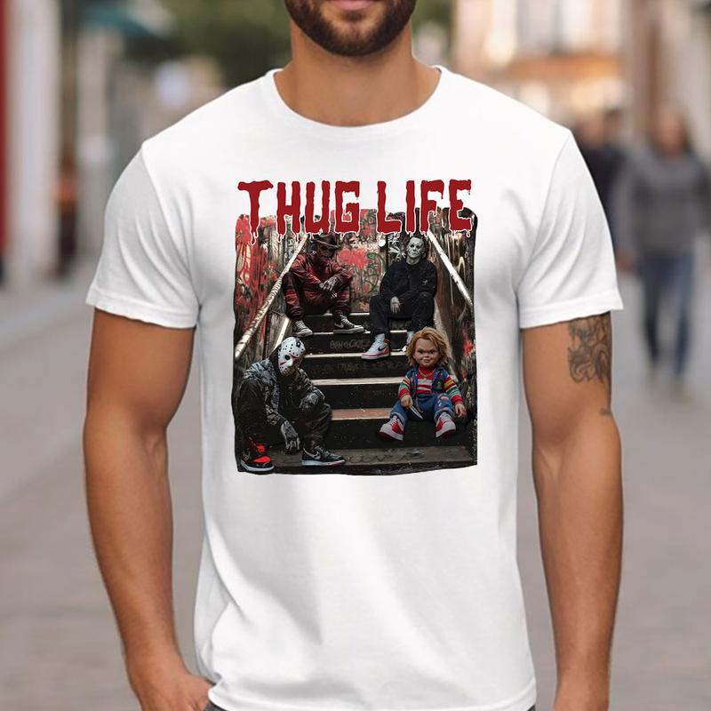 Sweat à capuche avec personnages d'horreur d'Halloween THUG LIFE, TS-C-103