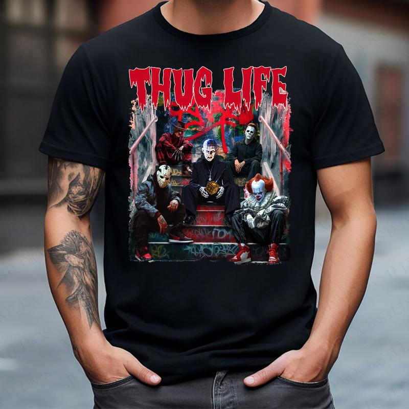 Sweat à capuche avec personnages d'horreur d'Halloween THUG LIFE, TS-C-103