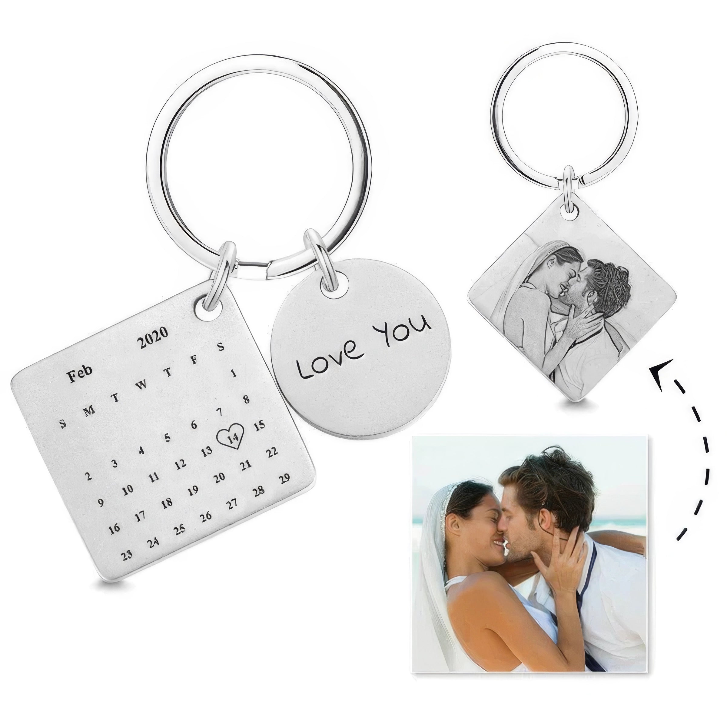 Anniversary Gifts Custom Photo Engraved Calendar Keychain,Gift for Couple,J-A-300