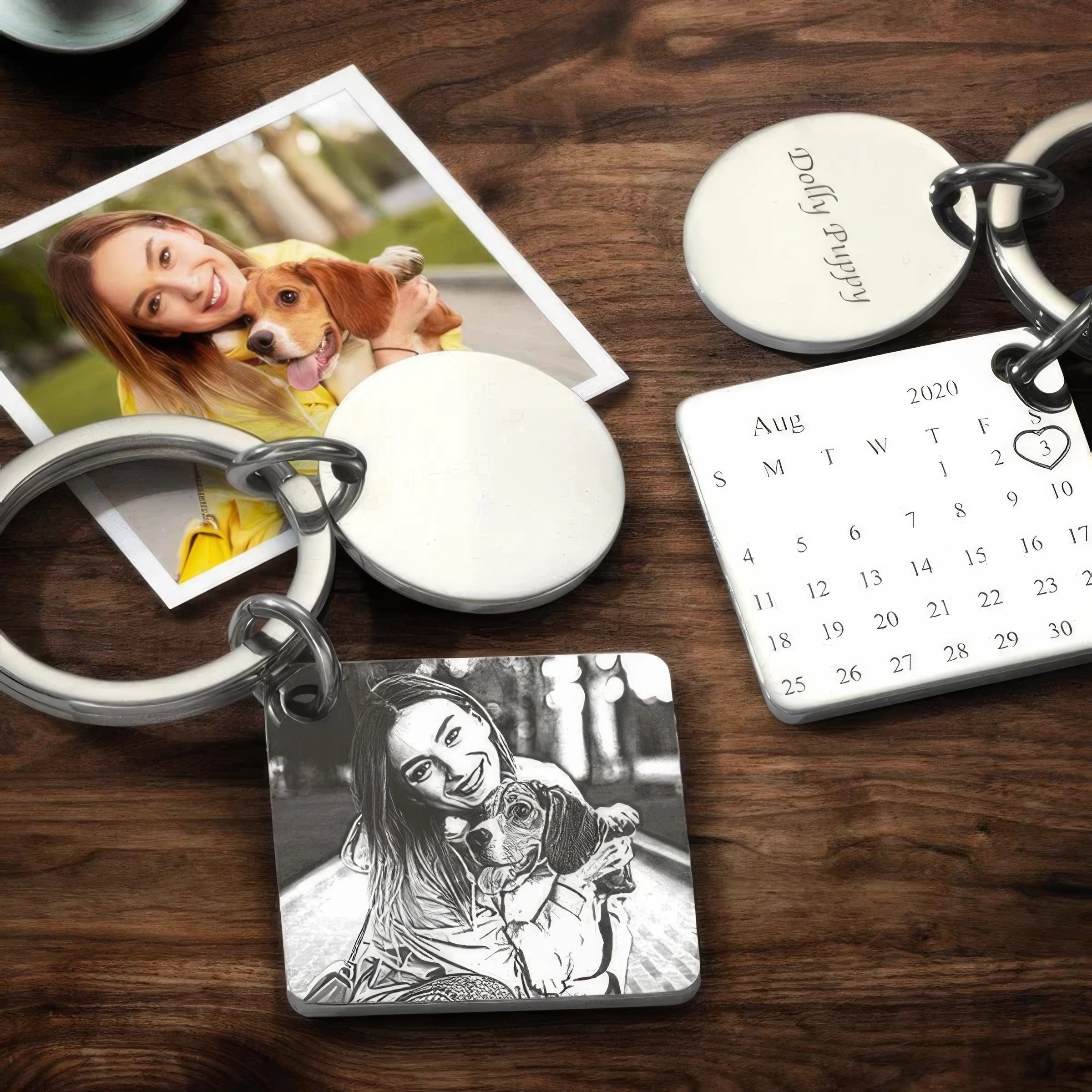 Anniversary Gifts Custom Photo Engraved Calendar Keychain,Gift for Couple,J-A-300