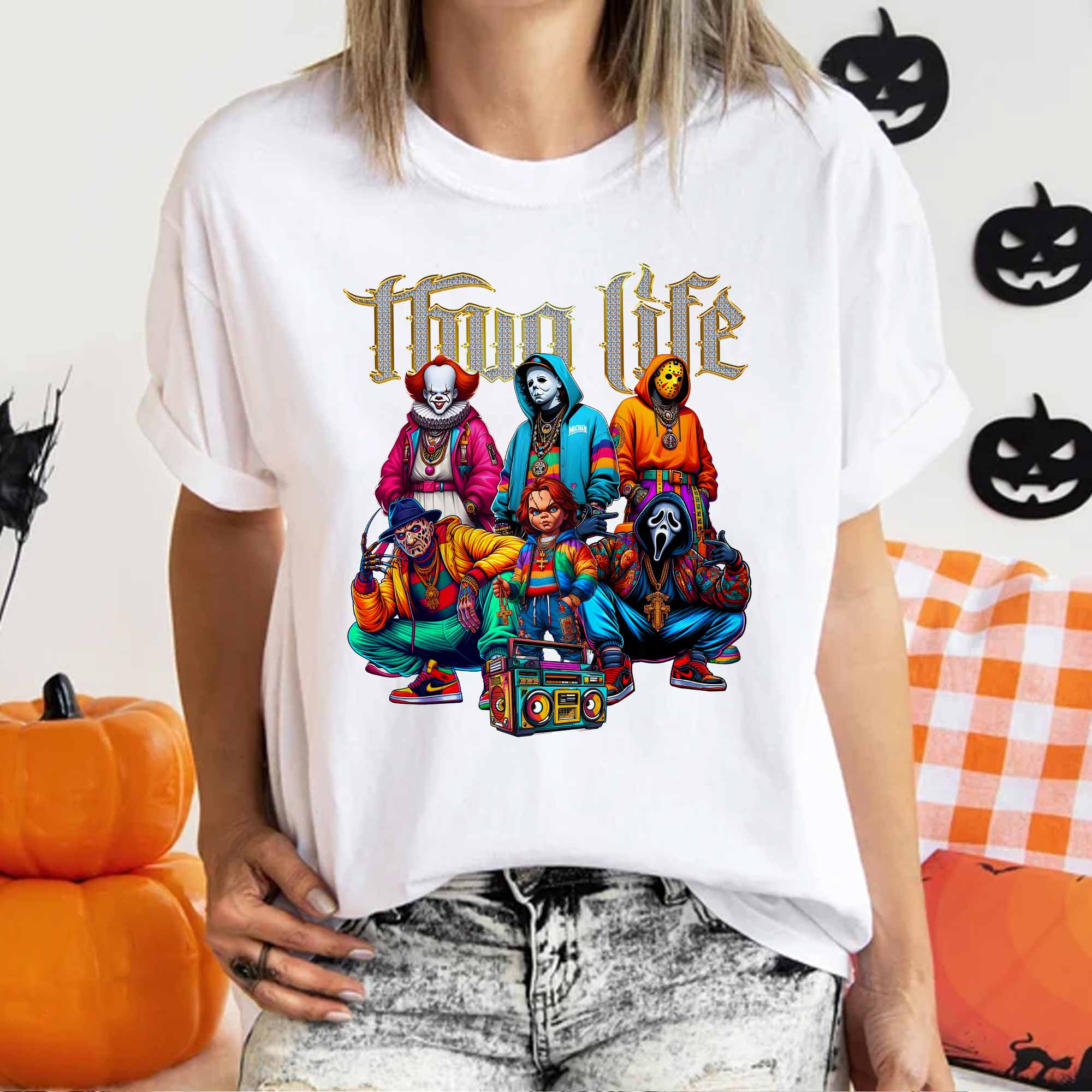 Sweat à capuche avec personnages d'horreur d'Halloween THUG LIFE, TS-C-103