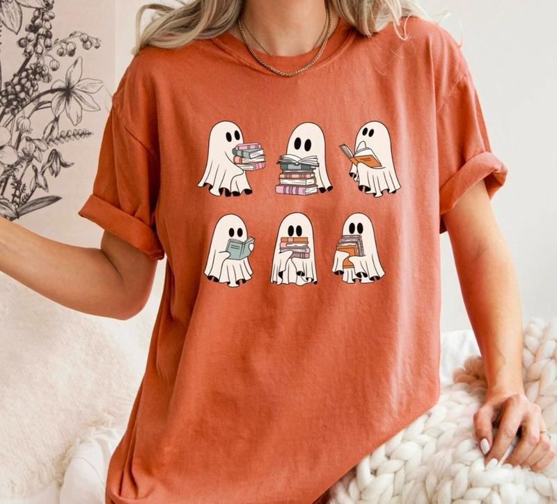 Retro Ghosts Reading Teacher Spooky Season Trendy T-shirt,Crewneck,Hoodie,TS-C-482