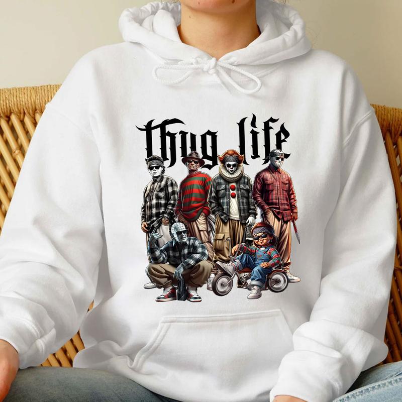 Sweat à capuche avec personnages d'horreur d'Halloween THUG LIFE, TS-C-103