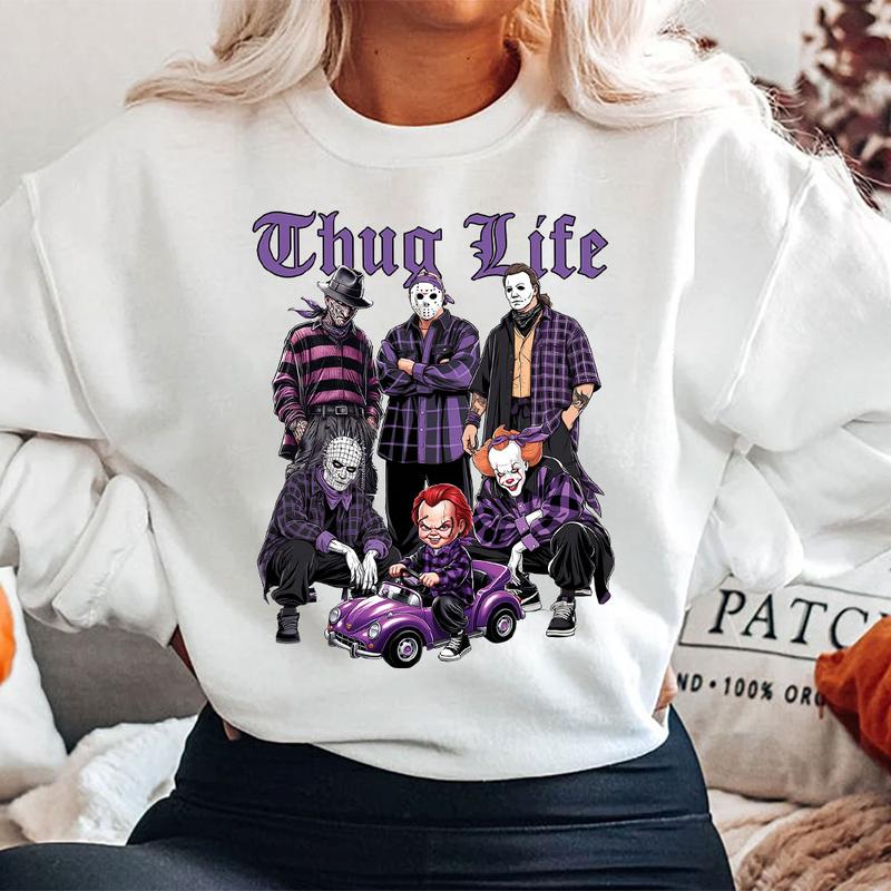 Sweat à capuche avec personnages d'horreur d'Halloween THUG LIFE, TS-C-103