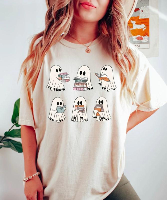 Retro Ghosts Reading Teacher Spooky Season Trendy T-shirt,Crewneck,Hoodie,TS-C-482