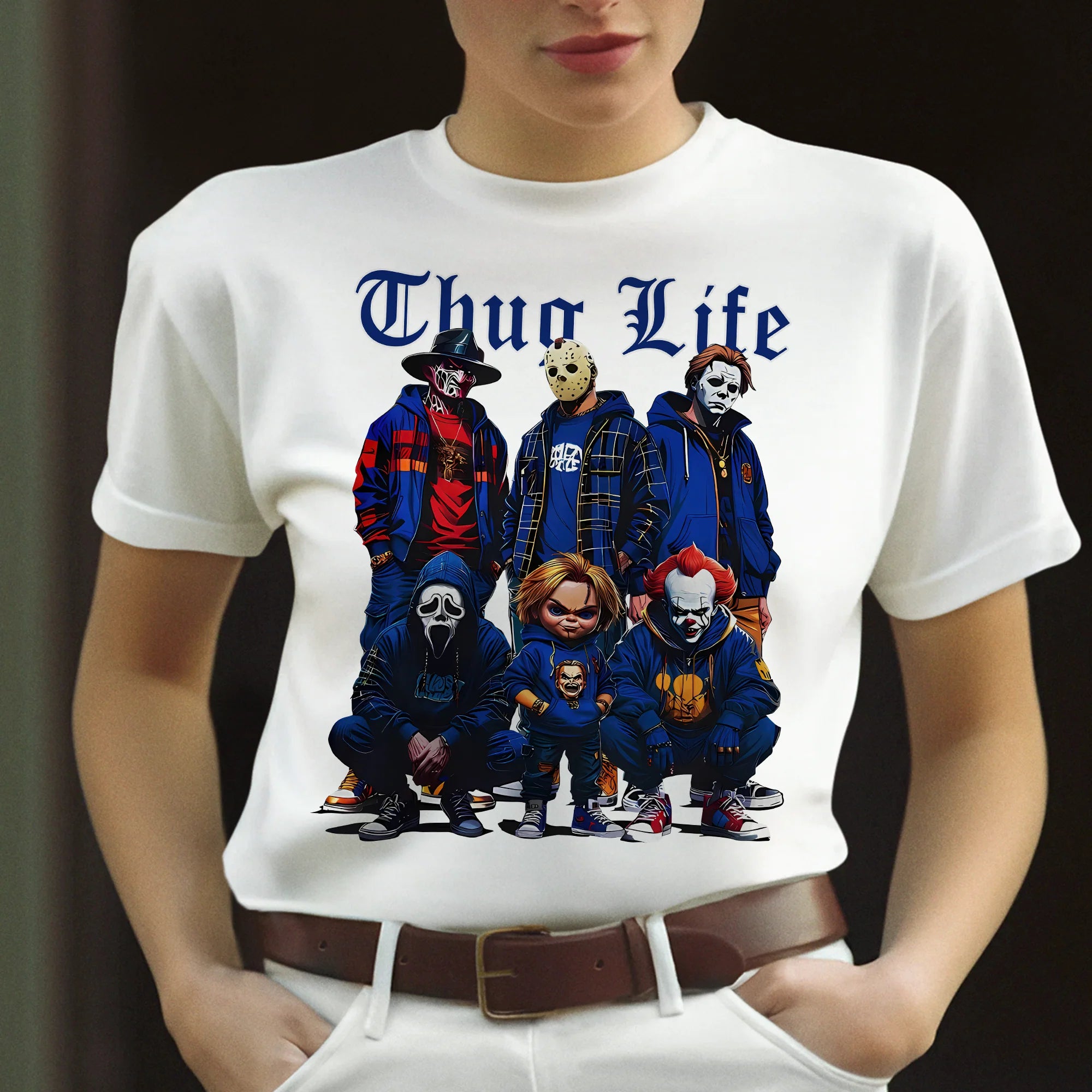 Sweat à capuche avec personnages d'horreur d'Halloween THUG LIFE, TS-C-103