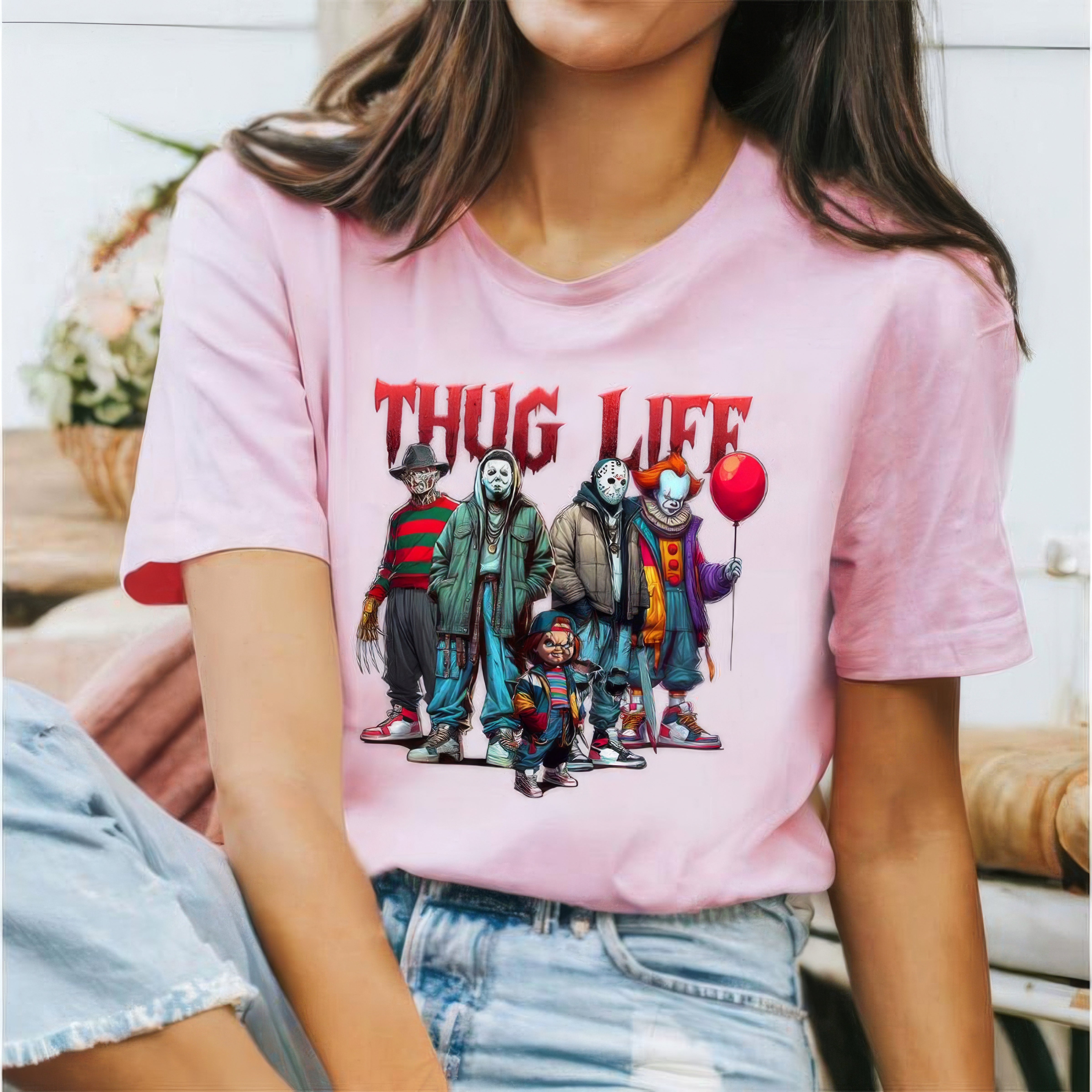 Sweat à capuche avec personnages d'horreur d'Halloween THUG LIFE, TS-C-103