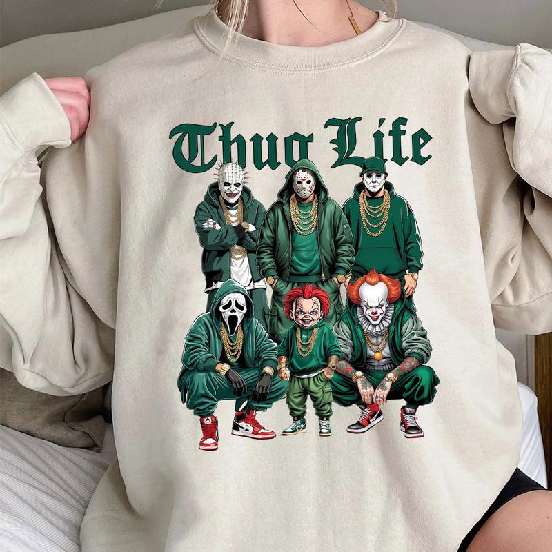 Sweat à capuche avec personnages d'horreur d'Halloween THUG LIFE, TS-C-103