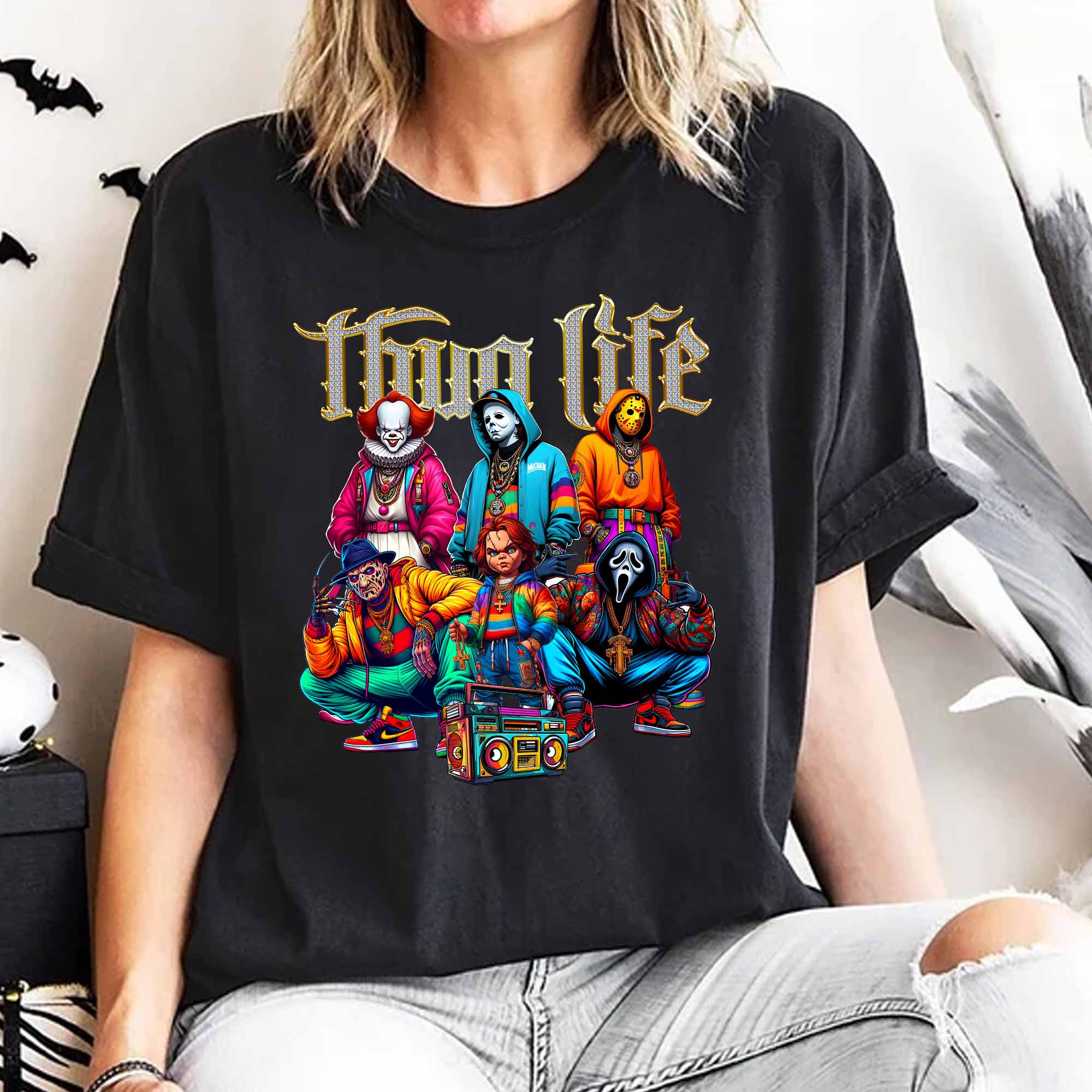 Sweat à capuche avec personnages d'horreur d'Halloween THUG LIFE, TS-C-103