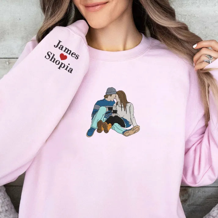 Personalized Couple Full-Color Embroidered Sweatshirt-The Perfect Gift for Your Love,M10