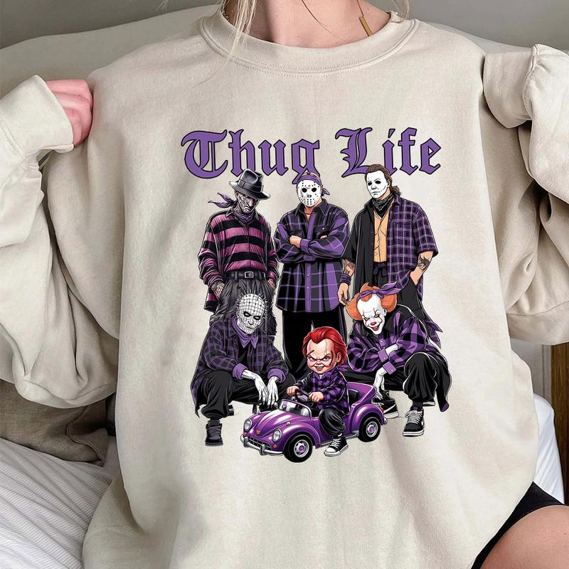 Sweat à capuche avec personnages d'horreur d'Halloween THUG LIFE, TS-C-103