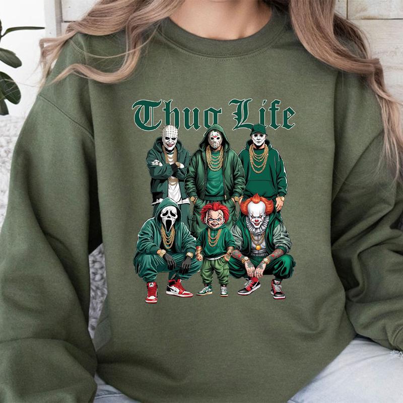 Sweat à capuche avec personnages d'horreur d'Halloween THUG LIFE, TS-C-103