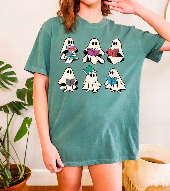 Cute Ghost Reading Books Halloween T-shirt,Crewneck,Hoodie,TS-C-479