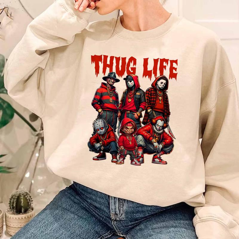 Sweat à capuche avec personnages d'horreur d'Halloween THUG LIFE, TS-C-103