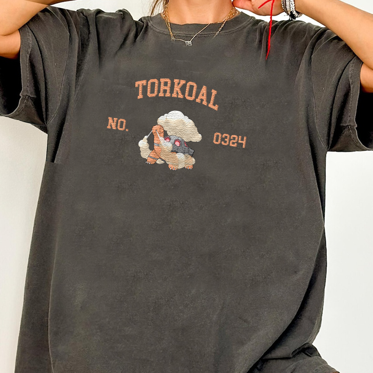 Torkoal Anime-Themed Embroidered T-Shirt,Crewneck,Hoodie-Trendy Versatile and a Thoughtful Gift for Friends,H-C-1840