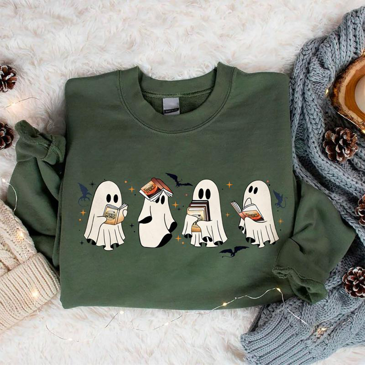 Cute Ghost Book Dragon Halloween T-shirt,Crewneck,Hoodie,Gift For Book Lovers,TS-C-497