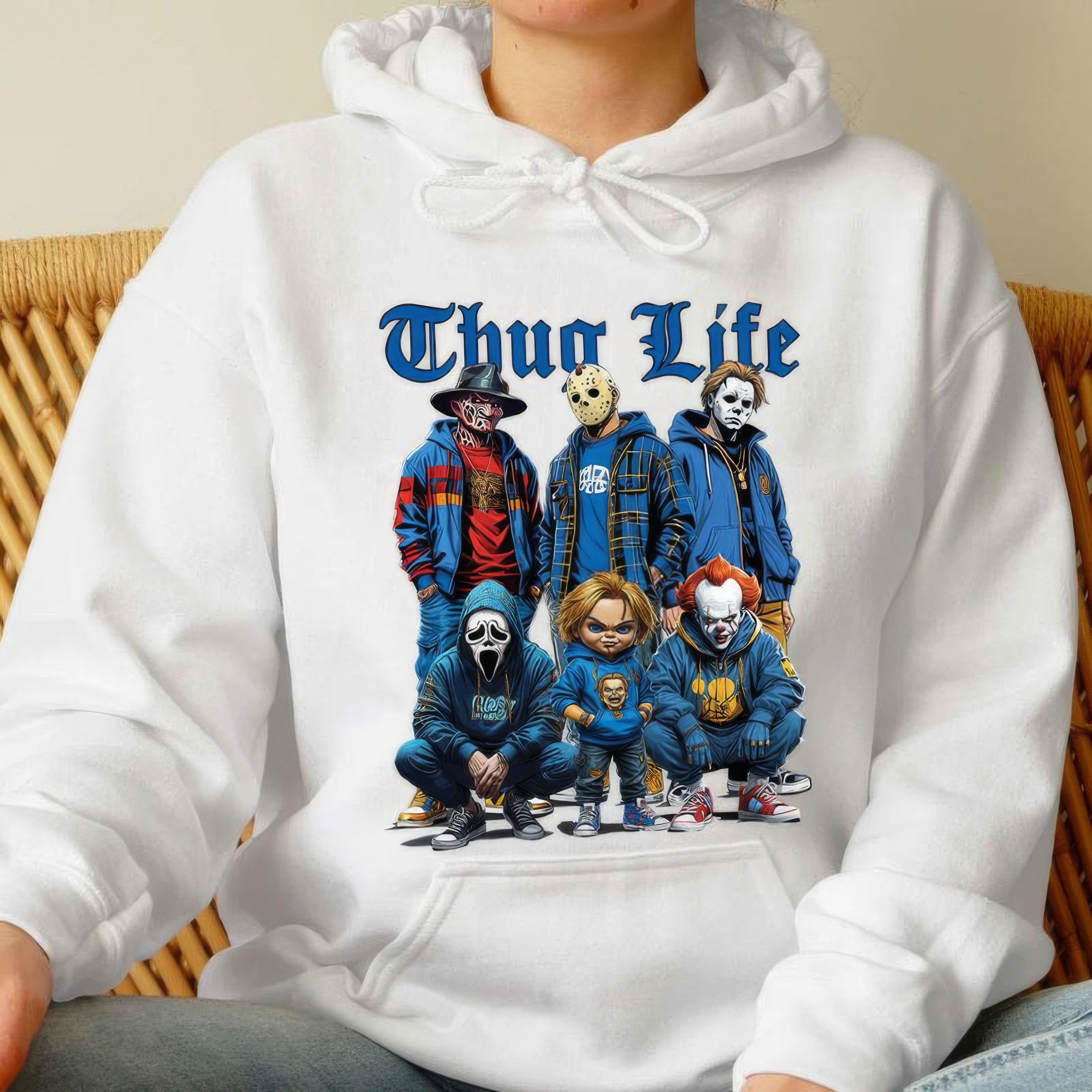 Sweat à capuche avec personnages d'horreur d'Halloween THUG LIFE, TS-C-103