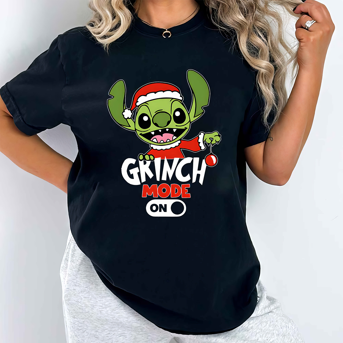 Grinch Stitch Mode On Christmas T-Shirt,Crewneck,Hoodie,TS-C-411