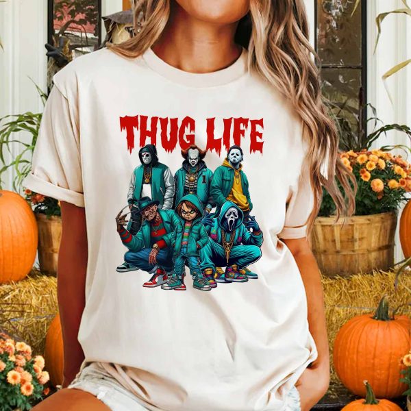 Sweat à capuche avec personnages d'horreur d'Halloween THUG LIFE, TS-C-103