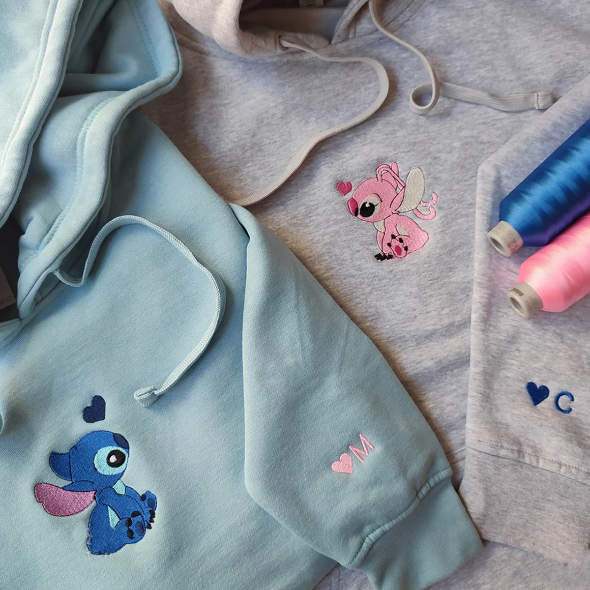 Embroidered Stitch Couple Lovely Characters T-Shirt,Crewneck,Hoodie,TS-C-472