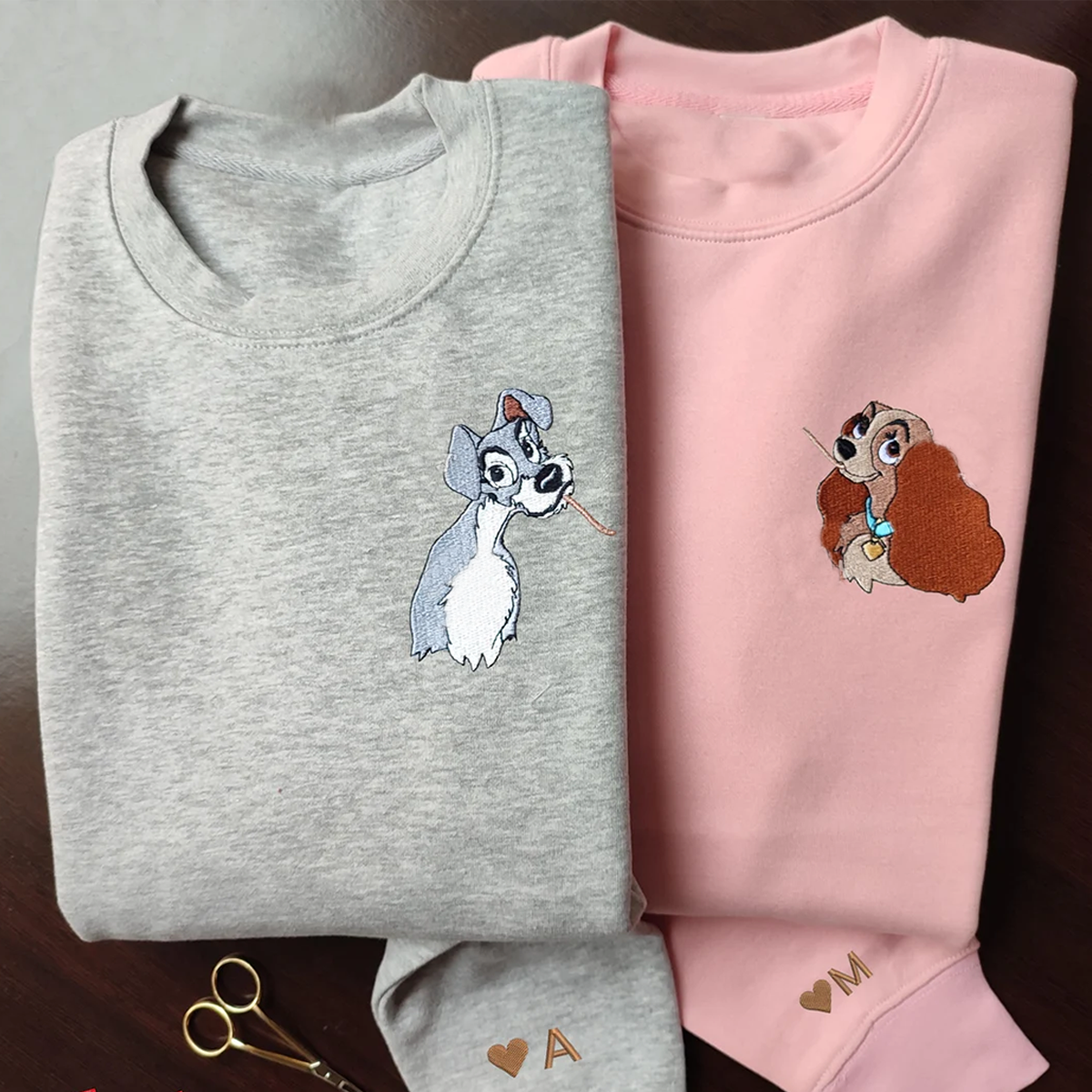 Embroidered Dog Couple Lovely Characters T-Shirt,Crewneck,Hoodie,TS-C-470