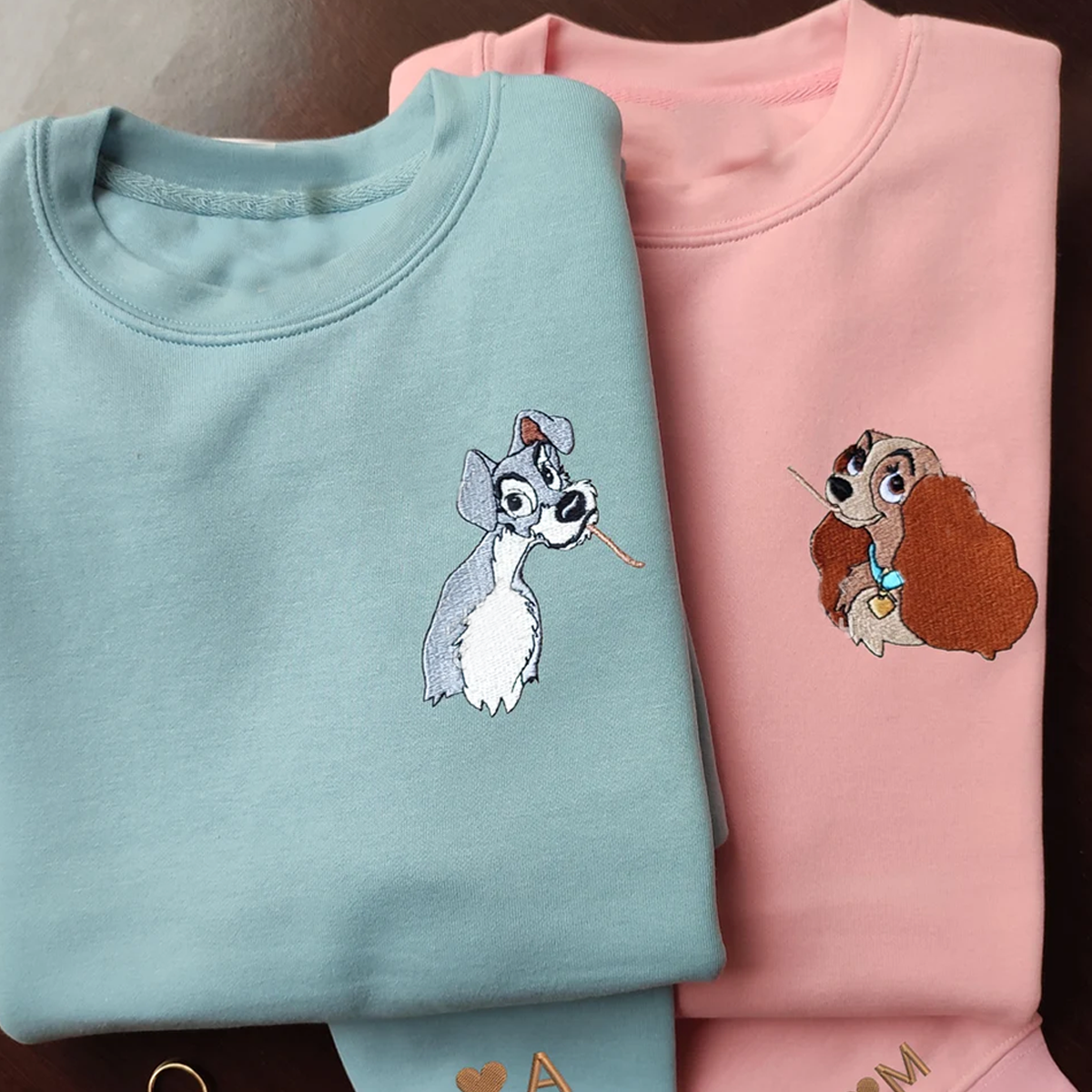 Embroidered Dog Couple Lovely Characters T-Shirt,Crewneck,Hoodie,TS-C-470