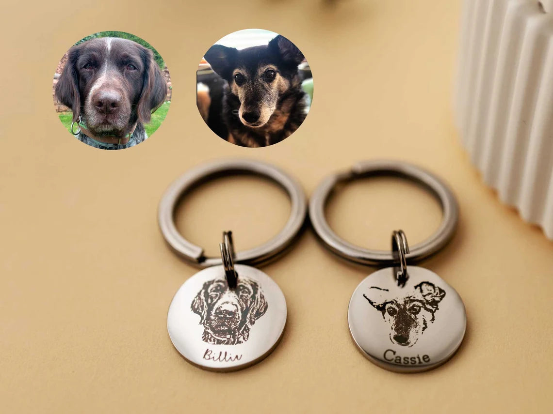 Custom Engraved Pet Portrait Keychain Personalized Dog Mom Memorial Keychain,J-A-265