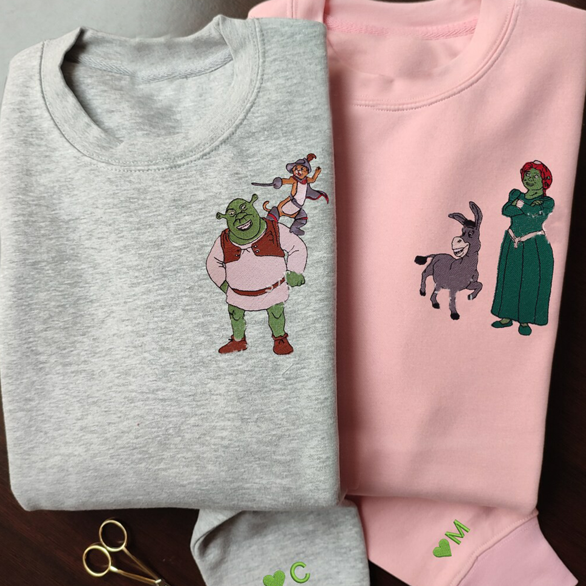 Embroidered Couple With Animal Characters T-Shirt,Crewneck,Hoodie,TS-C-464