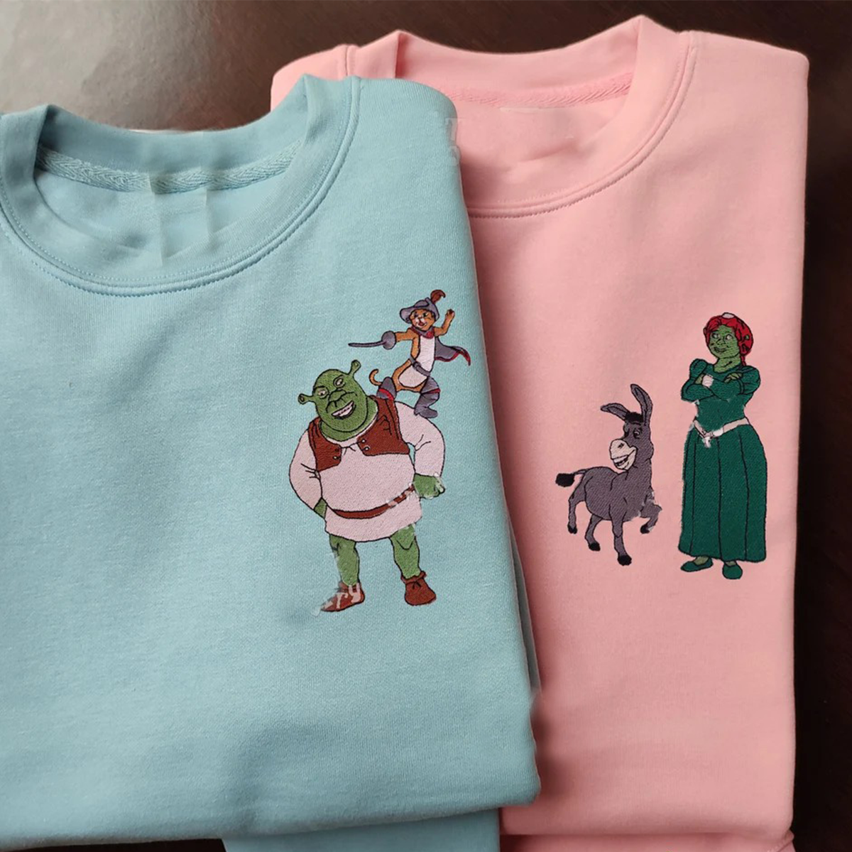 Embroidered Couple With Animal Characters T-Shirt,Crewneck,Hoodie,TS-C-464