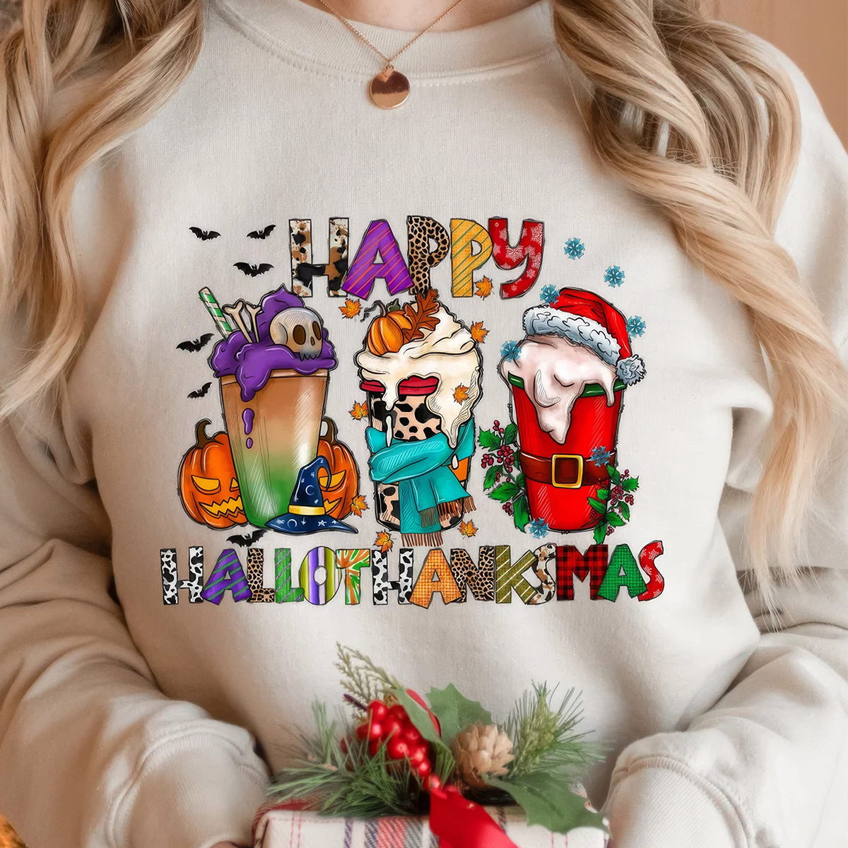 Happy Hallo ThanksMas Holiday Season Christmas T-Shirt,Crewneck,Hoodie,TS-C-660