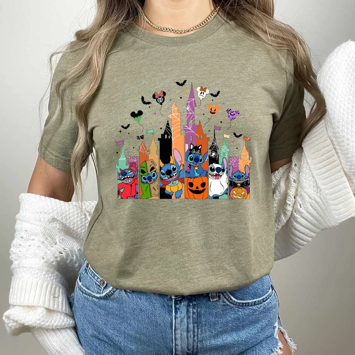 Halloween Disney Castle Stitch T-Shirt,Crewneck,Hoodie For Gift,H-C-186