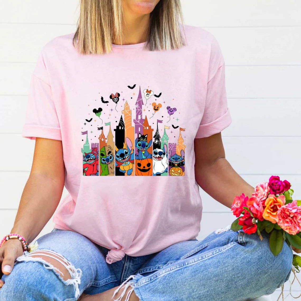 Halloween Disney Castle Stitch T-Shirt,Crewneck,Hoodie For Gift,H-C-186