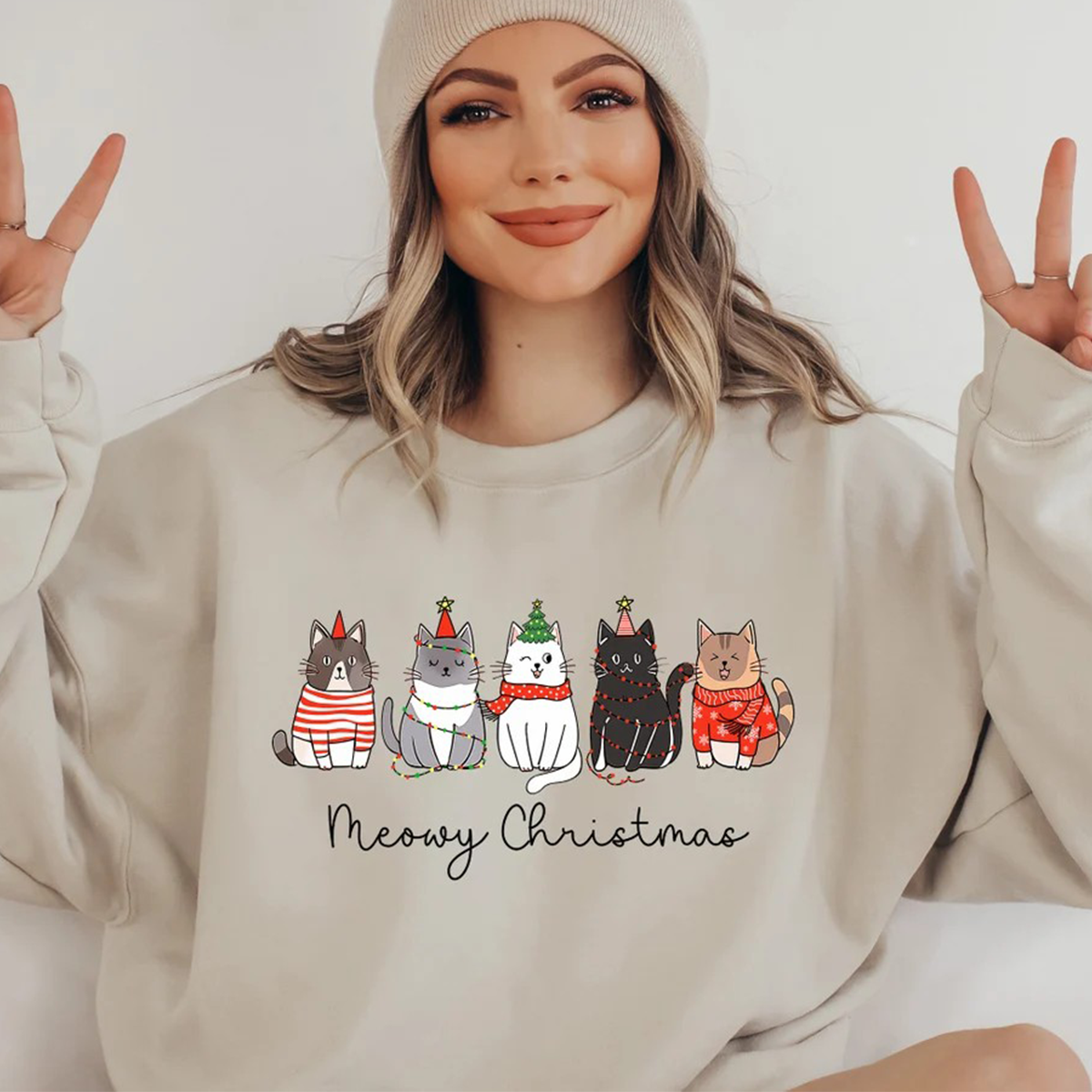 Meowy Christmas Happy Cat Year Funny T-Shirt,Crewneck,Hoodie,TS-C-662