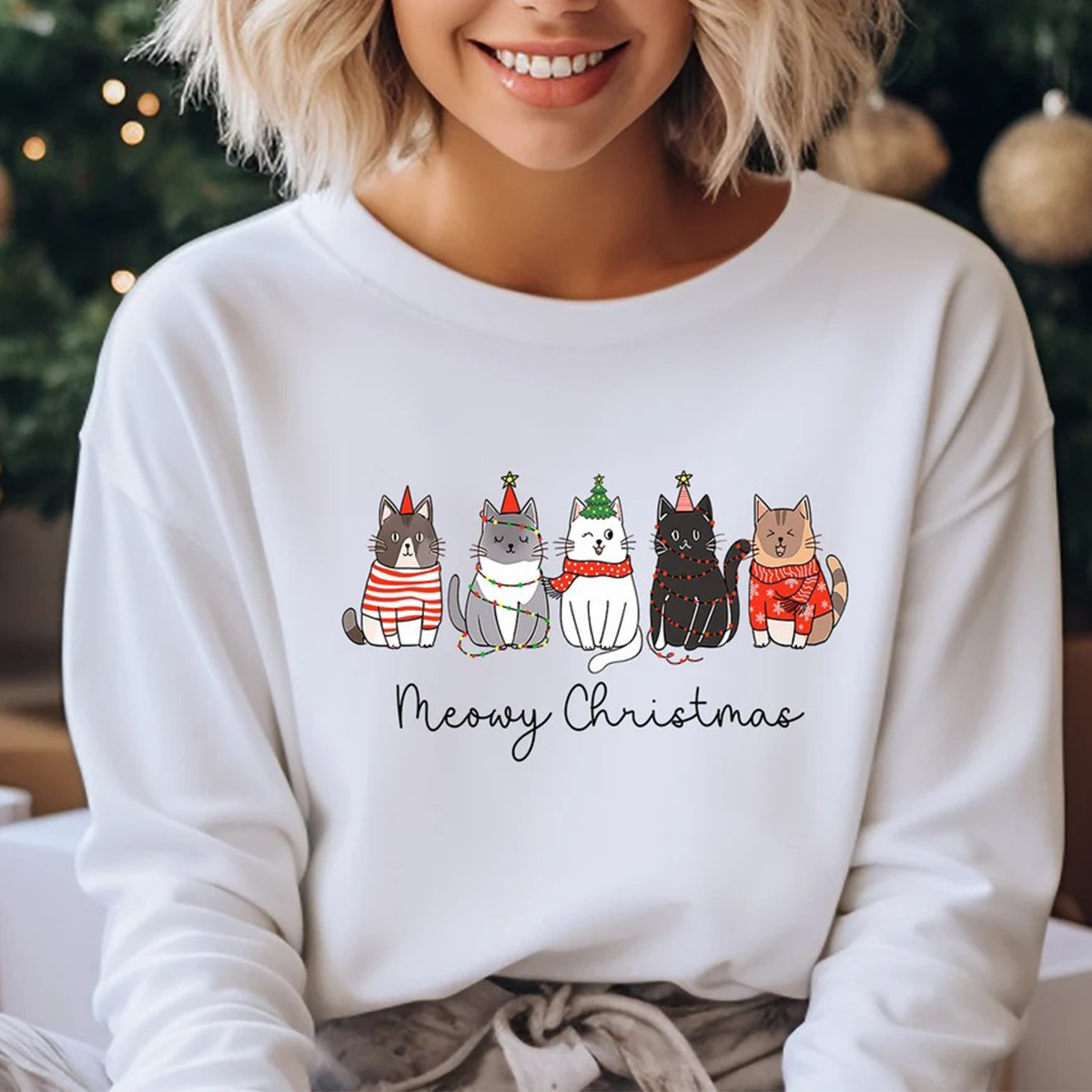 Meowy Christmas Happy Cat Year Funny T-Shirt,Crewneck,Hoodie,TS-C-662