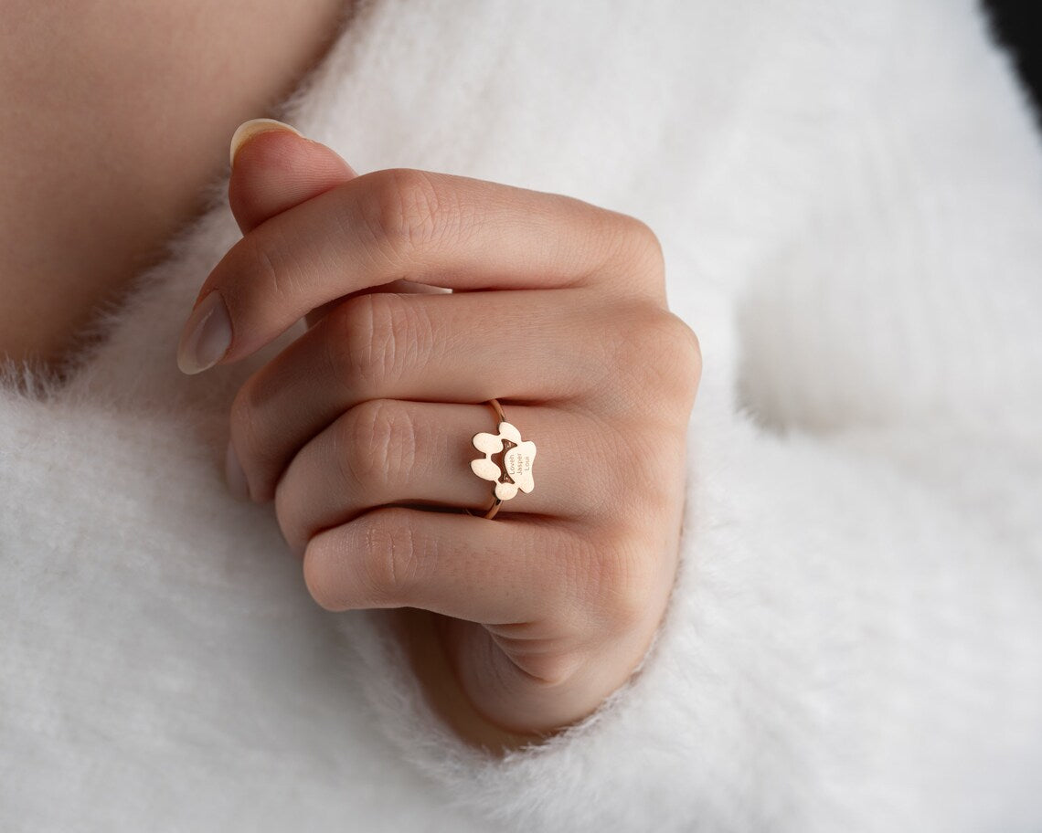 Paw Print Ring,Custom Name Paw Ring,J-A-274