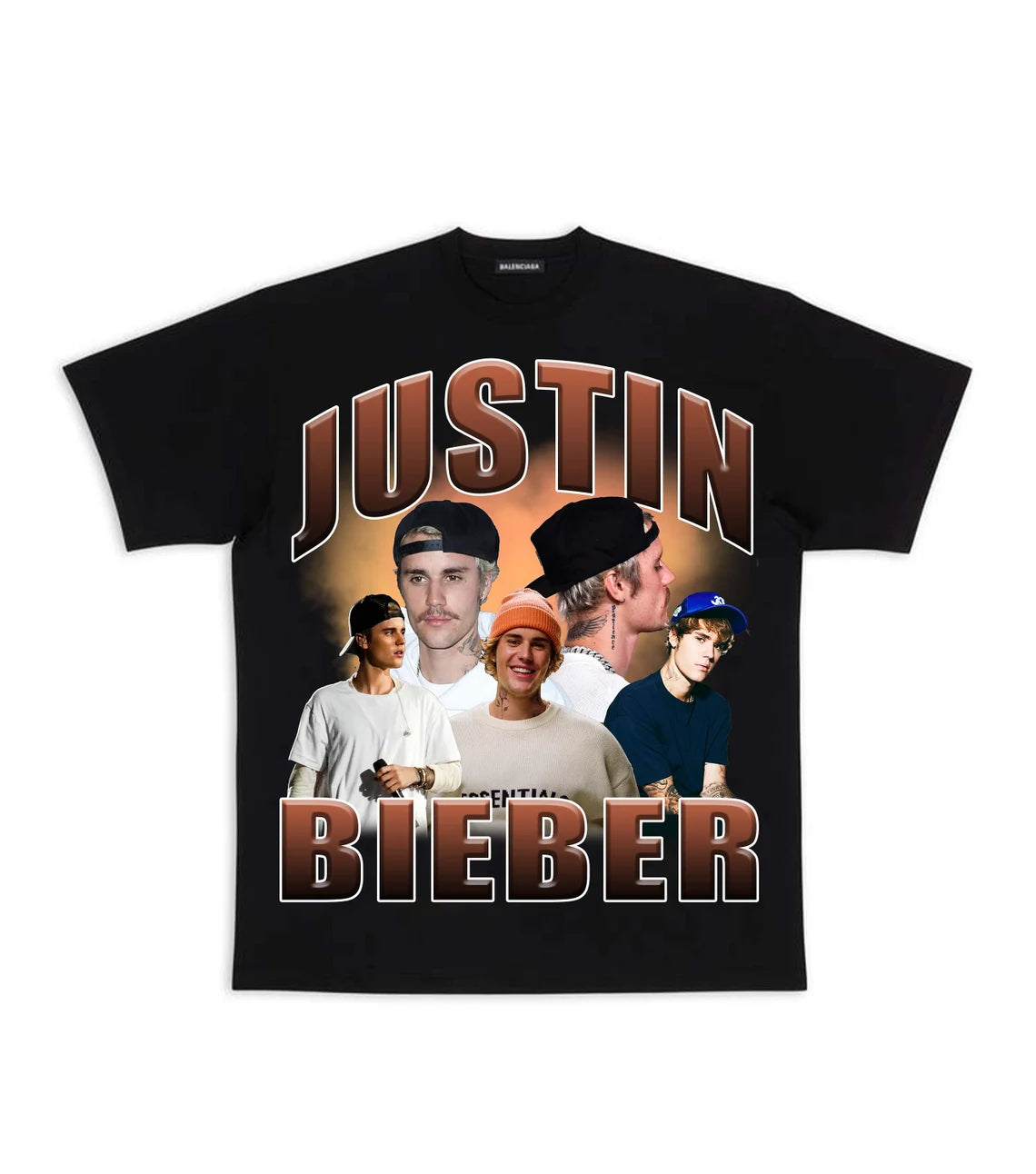 T-shirt à capuche vintage Rap Bootleg de JUSTIN BIEBER, col ras du cou, HP-081