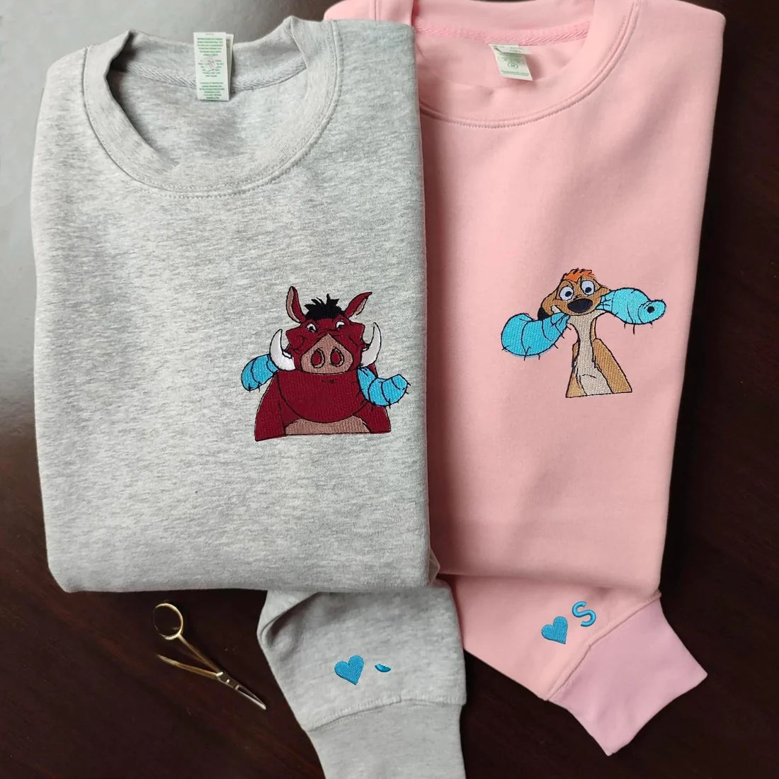 Embroidered Best Friends Animal Couple Character T-Shirt,Crewneck,Hoodie,TS-C-466