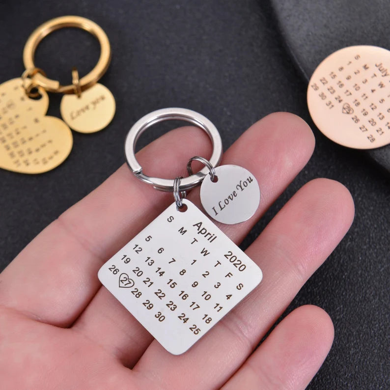 Personalized Anniversary Calendar Keychain Custom Wedding Date Keychain,J-A-299