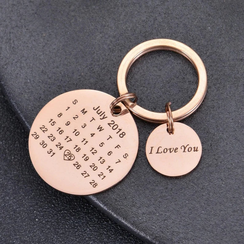 Personalized Anniversary Calendar Keychain Custom Wedding Date Keychain,J-A-299