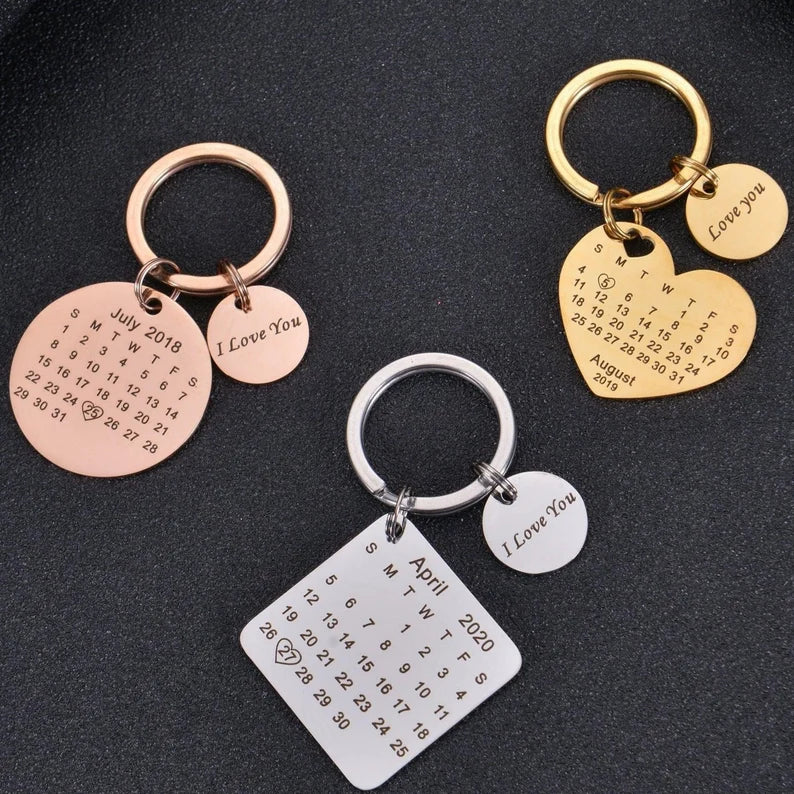 Personalized Anniversary Calendar Keychain Custom Wedding Date Keychain,J-A-299