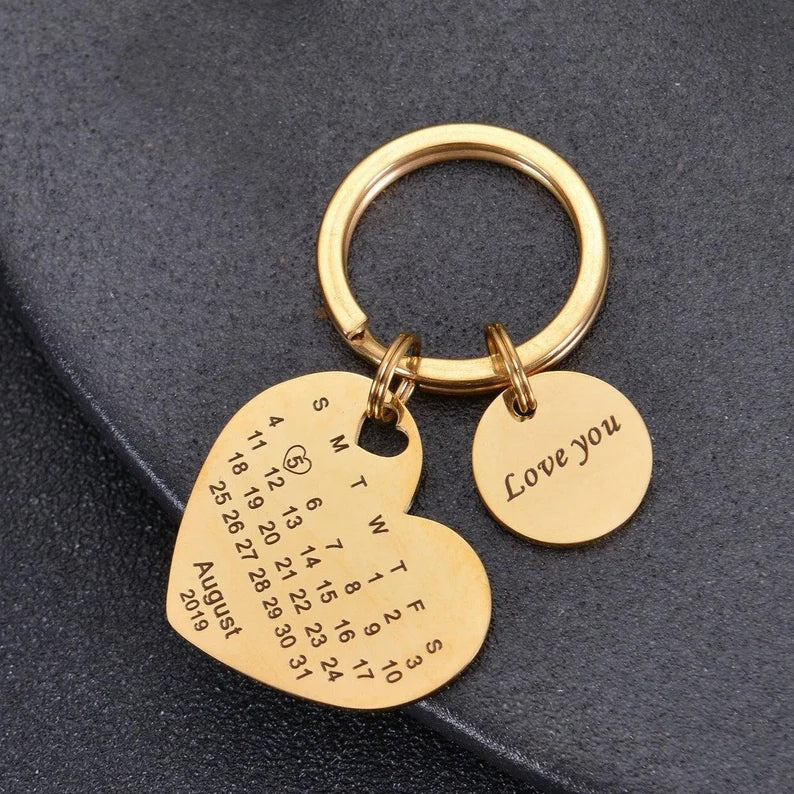 Personalized Anniversary Calendar Keychain Custom Wedding Date Keychain,J-A-299