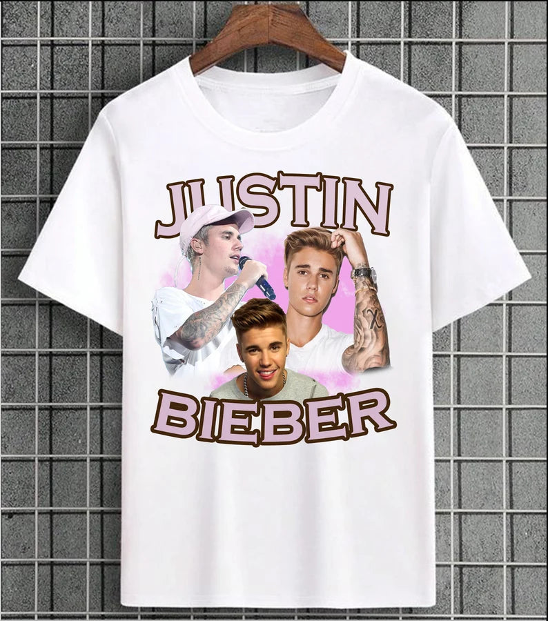 T-shirt R&amp;B, Pop, Rap, Rétro, Vintage des années 90, Bootleg de JUSTIN BIEBER, HP-063