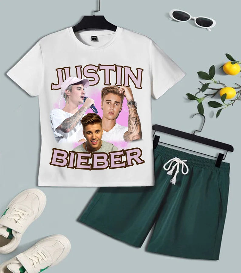 T-shirt R&amp;B, Pop, Rap, Rétro, Vintage des années 90, Bootleg de JUSTIN BIEBER, HP-063